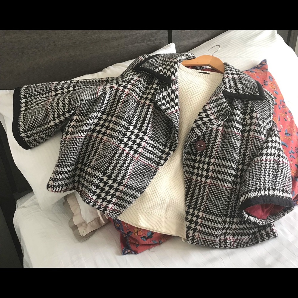 BlackWhite & Burgundy Crop Coat with Black Borders